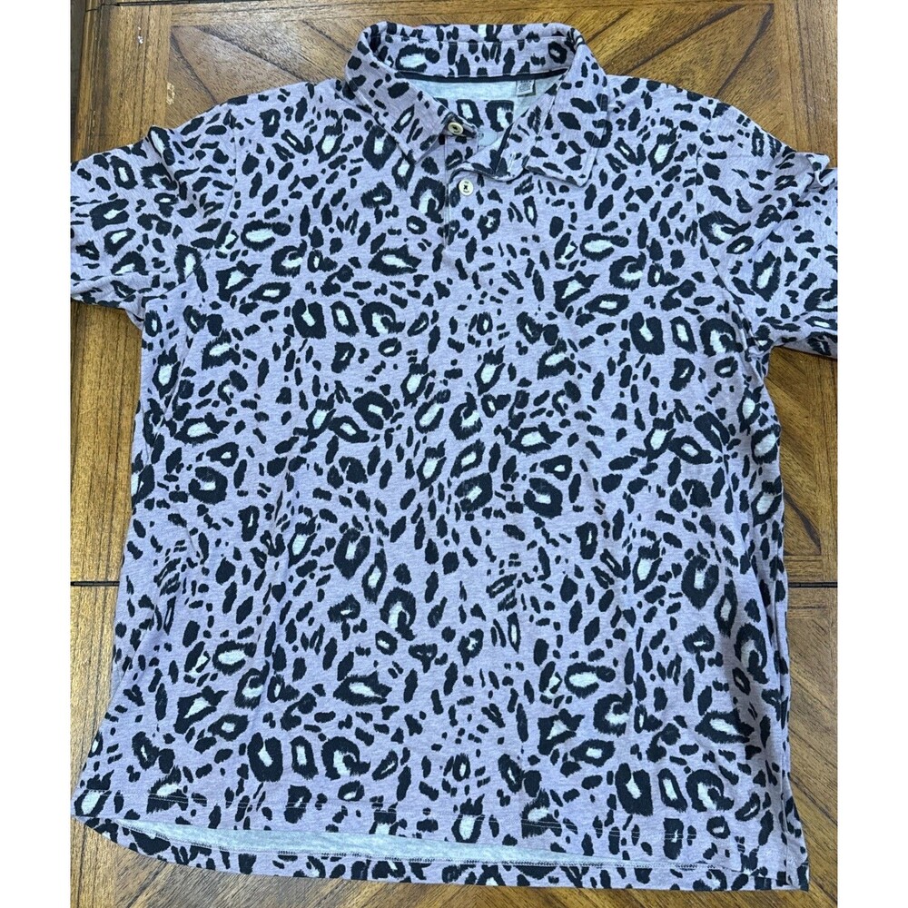Ted Baker Mens Polo Shirt Purple Black Leopard Spot Size 6 (XL) GUC